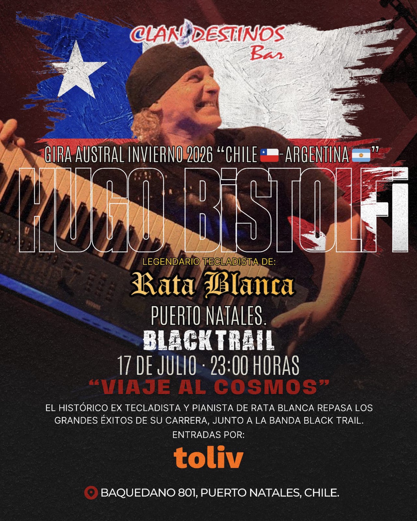 Concierto del legendario y ex tecladista de Rata Blanca Hugo Bistolfi en Puerto Natales