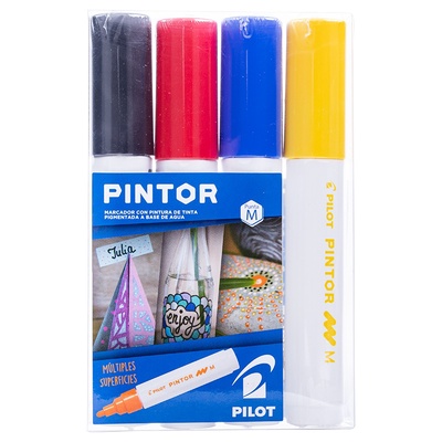 Set Marcador Pintor Medio 4un Negro, Rojo, Azul, Amarillo - Pilot en Rukafe Ferreteria Ñuñoa Ñuñoa