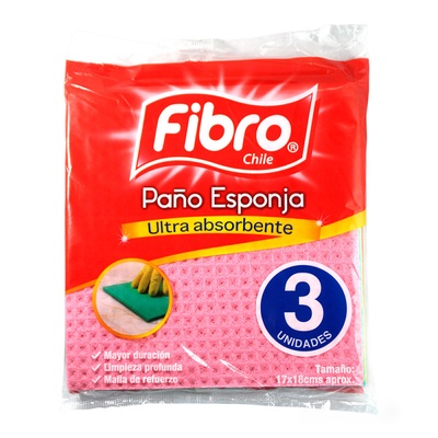 Paño Esponja Ultra Absorbente 3 un - Fibro en Rukafe Ferreteria Ñuñoa Ñuñoa