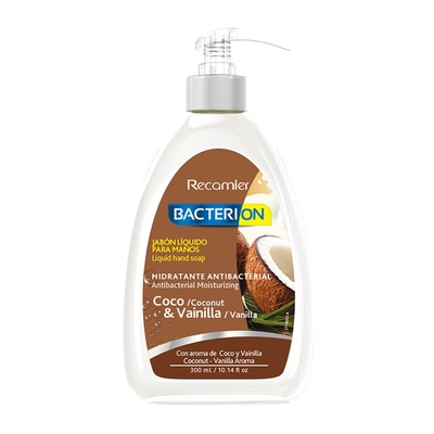 Jabón Hidratante Antibacterial con dispensador 300ml Coco y Vainilla - Bacterion en Rukafe Ferreteria Ñuñoa Ñuñoa