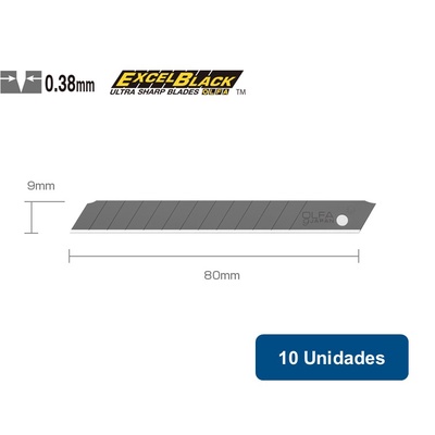 Repuesto cuchillo 9mm Black 13 segmentos ASBB-10 10un. - Olfa en Rukafe Ferretería Vitacura Vitacura