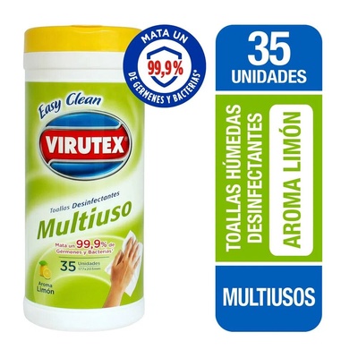 Toallitas Desinfectantes Multiuso Frasco Aroma Limón 35un. - Virutex en Rukafe Ferretería Vitacura Vitacura
